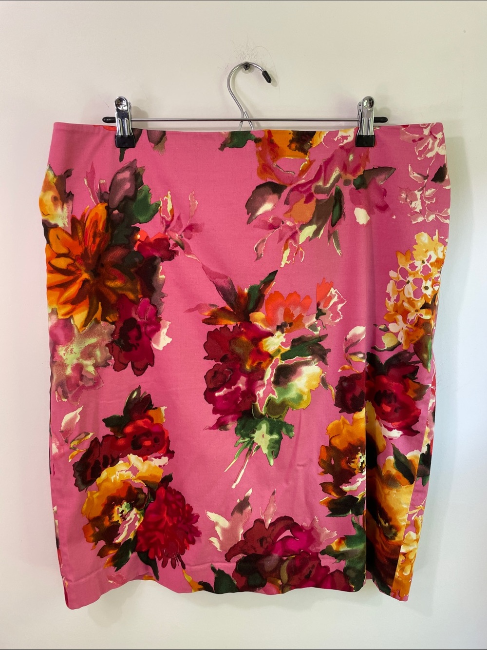 Talbots Tropical Floral Pink Lined Pencil Skirt Size 16
